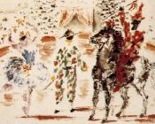巴勃罗 毕加索 : 芭蕾舞剧《保西奈勒》落幕设计：小丑和舞者、骑马的人